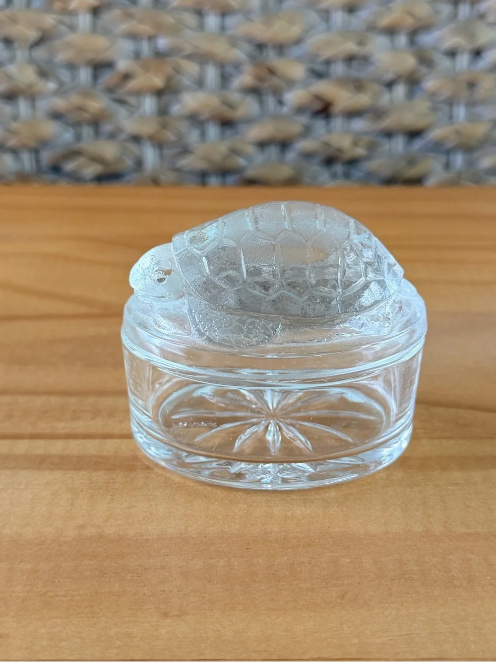 Turtle On Nest, Clear Glass, France, Small Oval Trinket Dish, Cottagecore